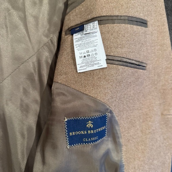 Brooks Brothers Blazer Mens 48R Tan Herringbone Sport Coat Classic Preppy Jacket - Picture 4 of 7